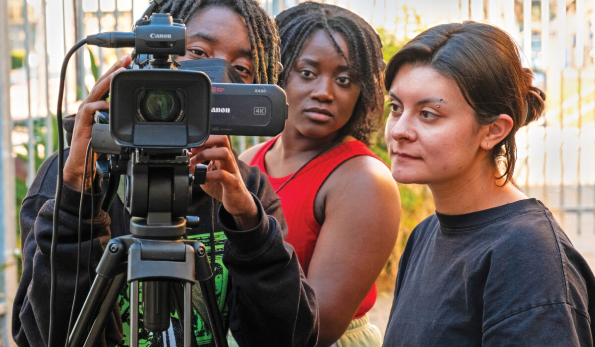 Image contains: Three interns participating in the Media Arts Workforce Development Initiative @ The Library, a work readiness program created through a partnership with the Media Arts Center San Diego (MACSD).