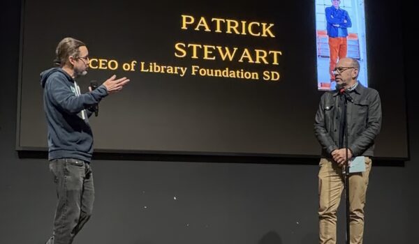 Library Shop SD Manager Scott Ehrig-Burgess and Library Foundation SD CEO Patrick Stewart present at the Shorties.