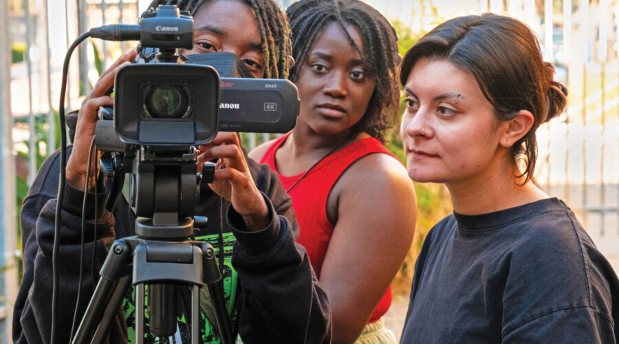 Image contains: Three interns participating in the Media Arts Workforce Development Initiative @ The Library, a work readiness program created through a partnership with the Media Arts Center San Diego (MACSD).