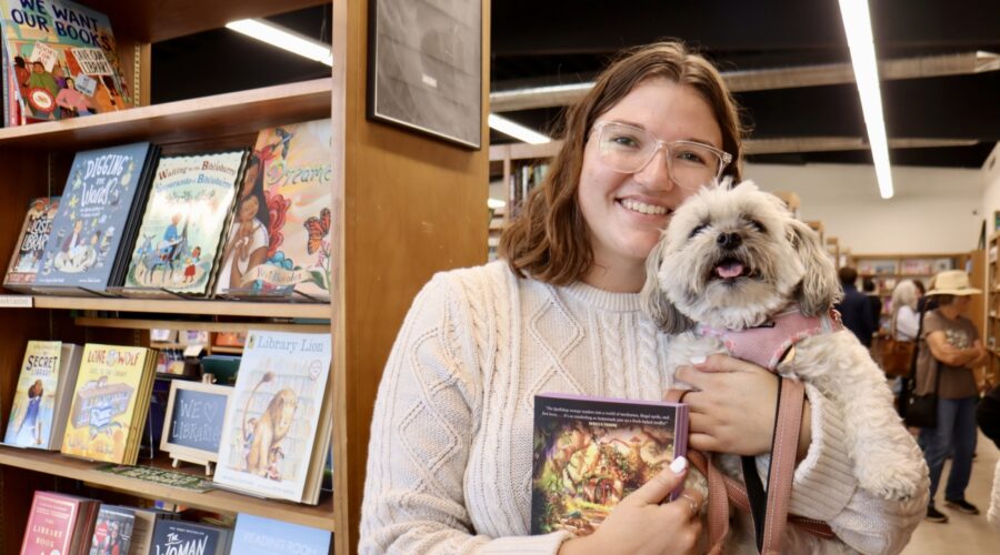 A shopper at the new Library Shop in Mission Hills